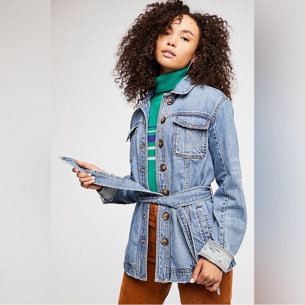 Free People Light Blue Denim Button-Up Shirt